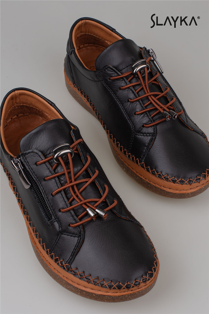 Slayka Siyah Heysa Hakiki Deri Kadın Casual Comfort Ayakkabı