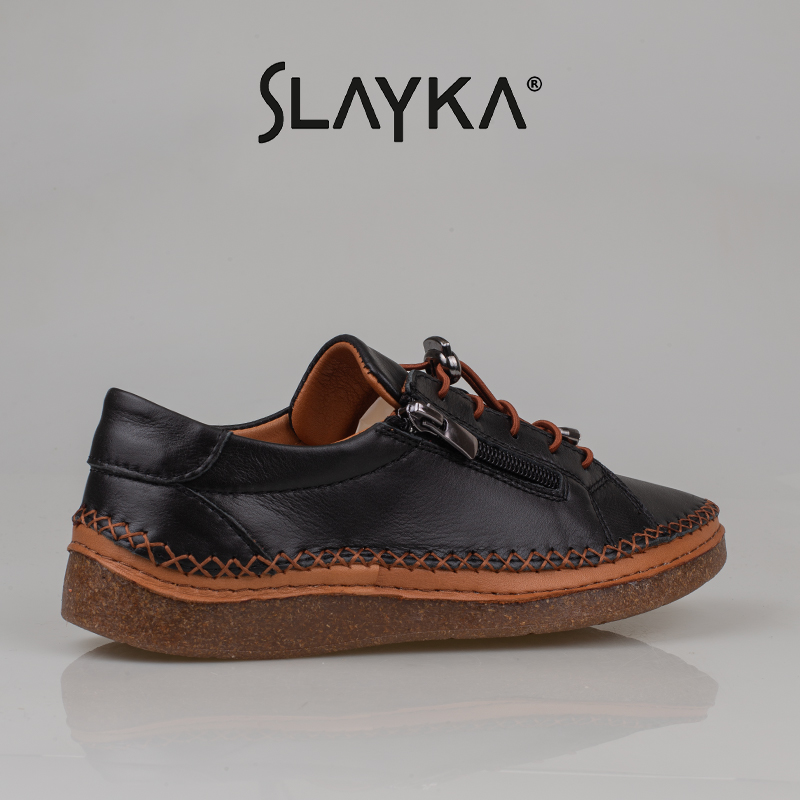Slayka Siyah Heysa Hakiki Deri Kadın Casual Comfort Ayakkabı