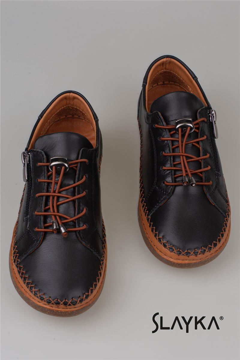 Slayka Siyah Heysa Hakiki Deri Kadın Casual Comfort Ayakkabı