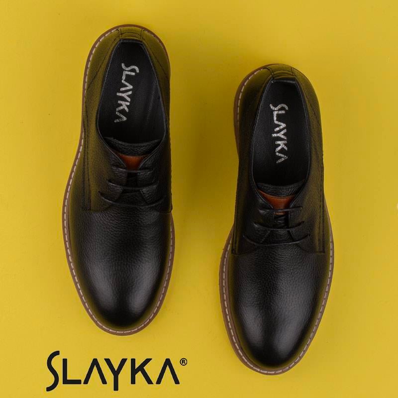 Slayka Siyah Rubber Erkek Hakiki Deri Klasik Ayakkabı