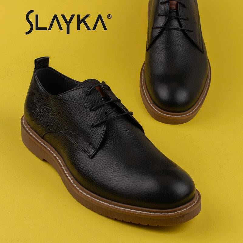 Slayka Siyah Rubber Erkek Hakiki Deri Klasik Ayakkabı