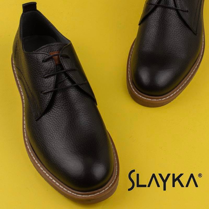 Slayka Siyah Rubber Erkek Hakiki Deri Klasik Ayakkabı