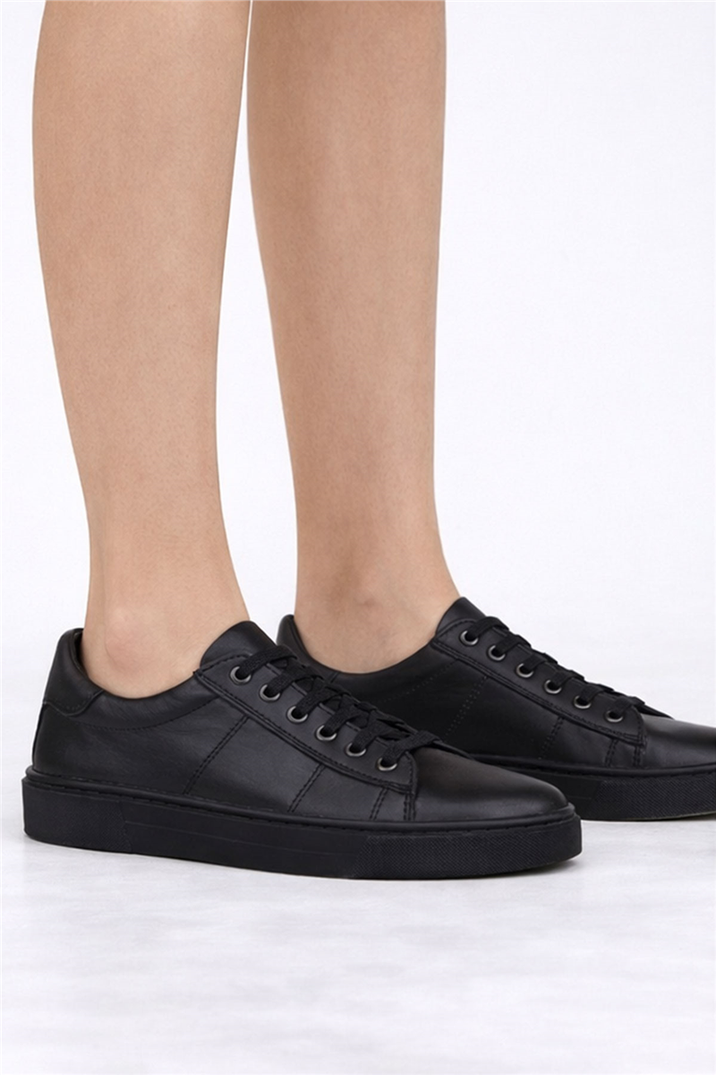 Slayka Siyah Unisex Hakiki Deri Sneaker