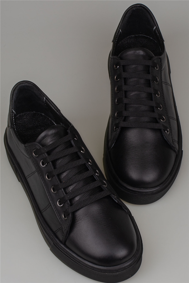 Slayka Siyah Unisex Hakiki Deri Sneaker