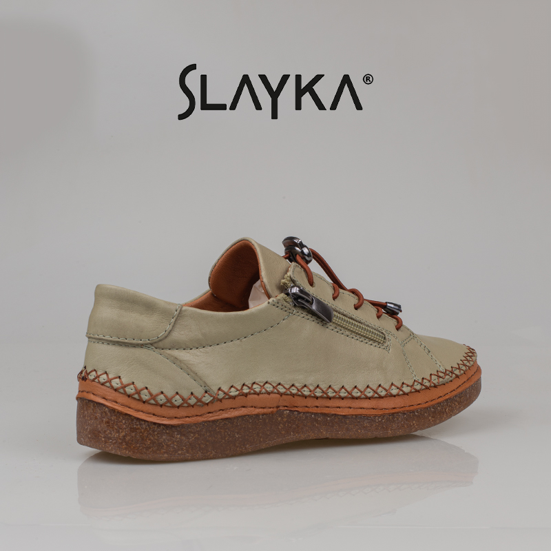 Slayka Yeşil Heysa Hakiki Deri Kadın Casual Comfort Ayakkabı
