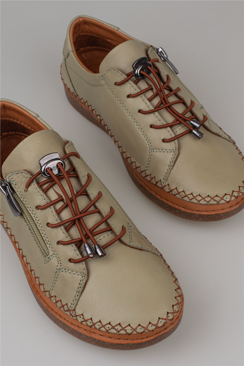 Slayka Yeşil Heysa Hakiki Deri Kadın Casual Comfort Ayakkabı