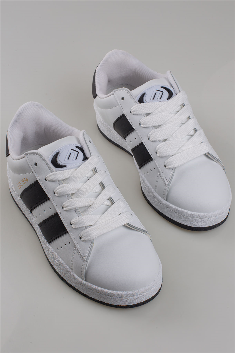 Trend Adımlar Beyaz-Siyah Düz Çizgili Tarz Unisex Sneaker