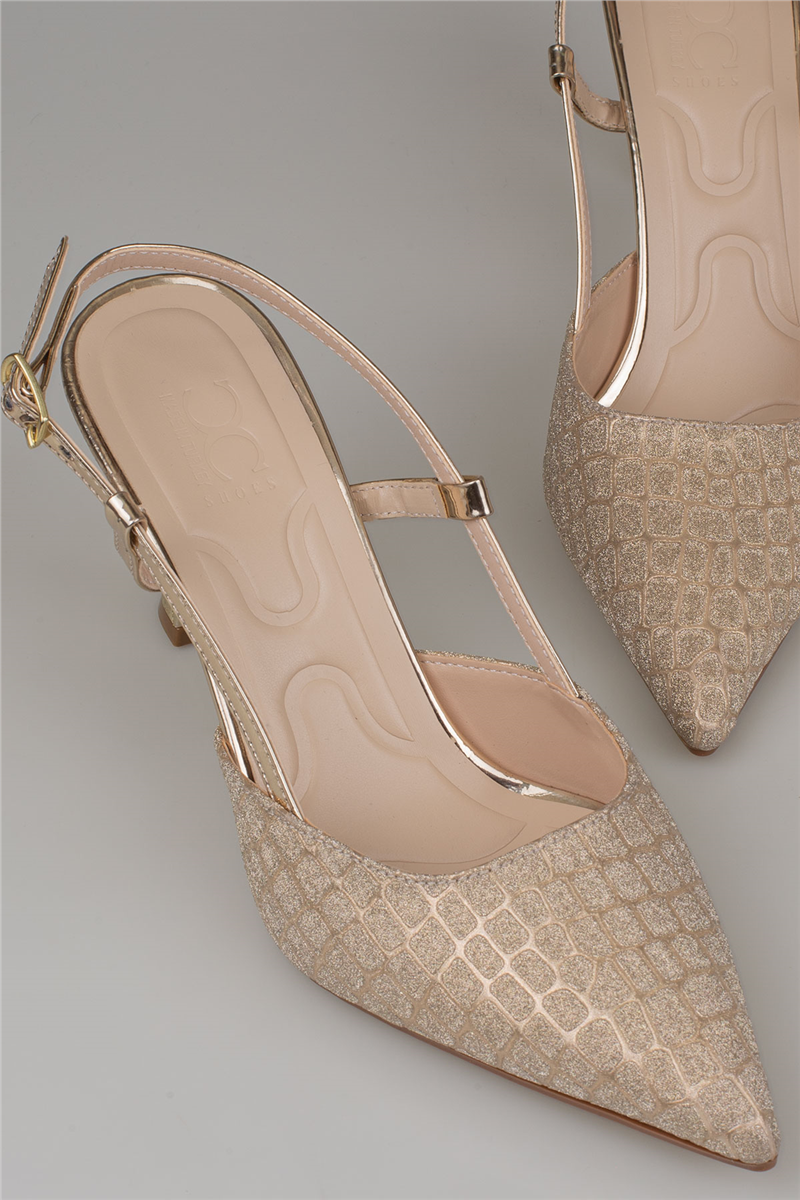 Trend Adımlar Gold İnce Topuklu Slingback Abiye Ayakkabı