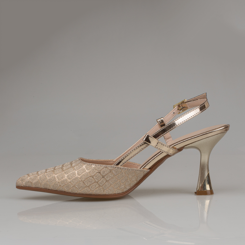 Trend Adımlar Gold İnce Topuklu Slingback Abiye Ayakkabı