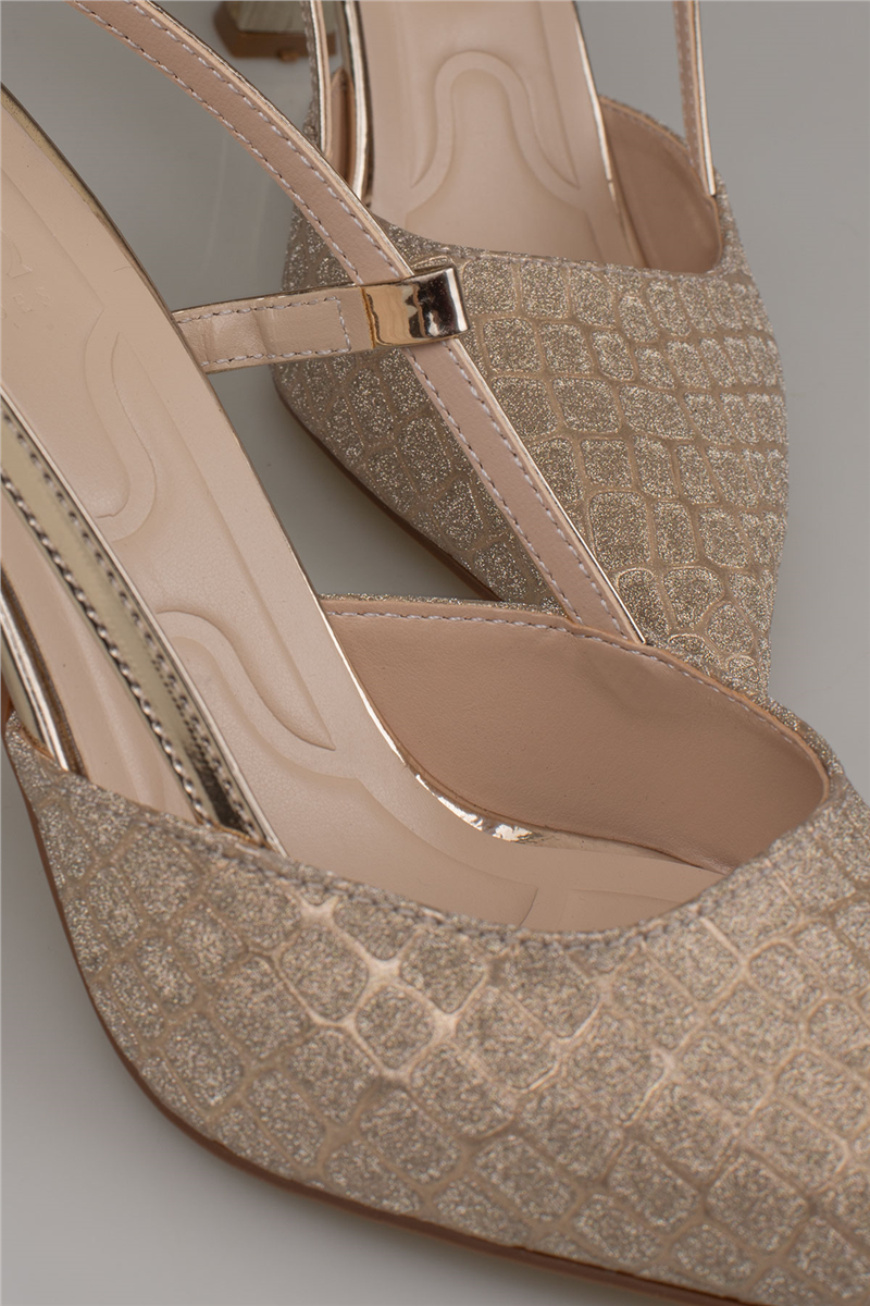 Trend Adımlar Gold İnce Topuklu Slingback Abiye Ayakkabı