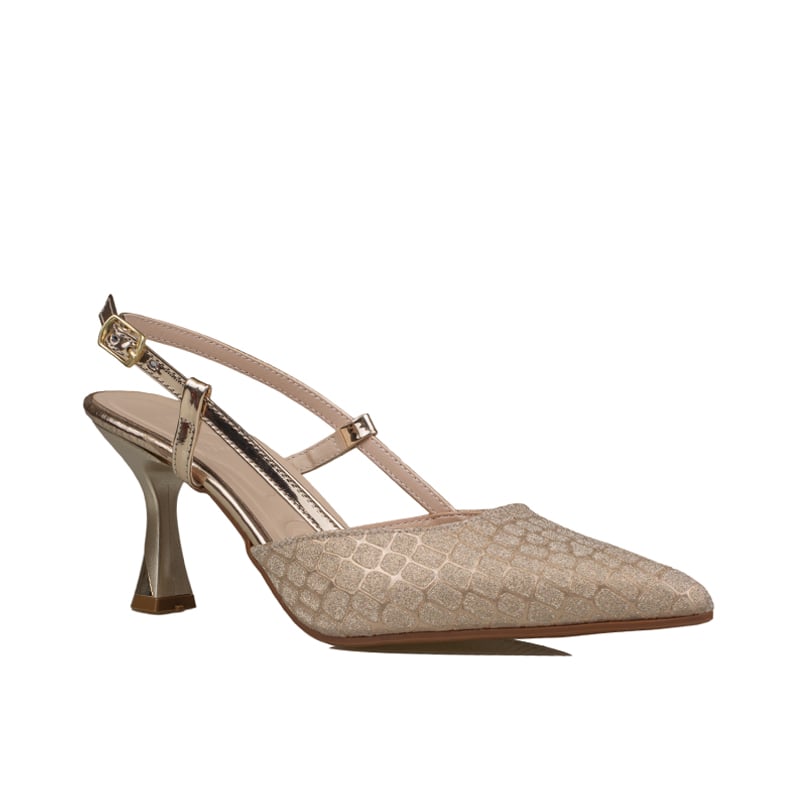Trend Adımlar Gold İnce Topuklu Slingback Abiye Ayakkabı