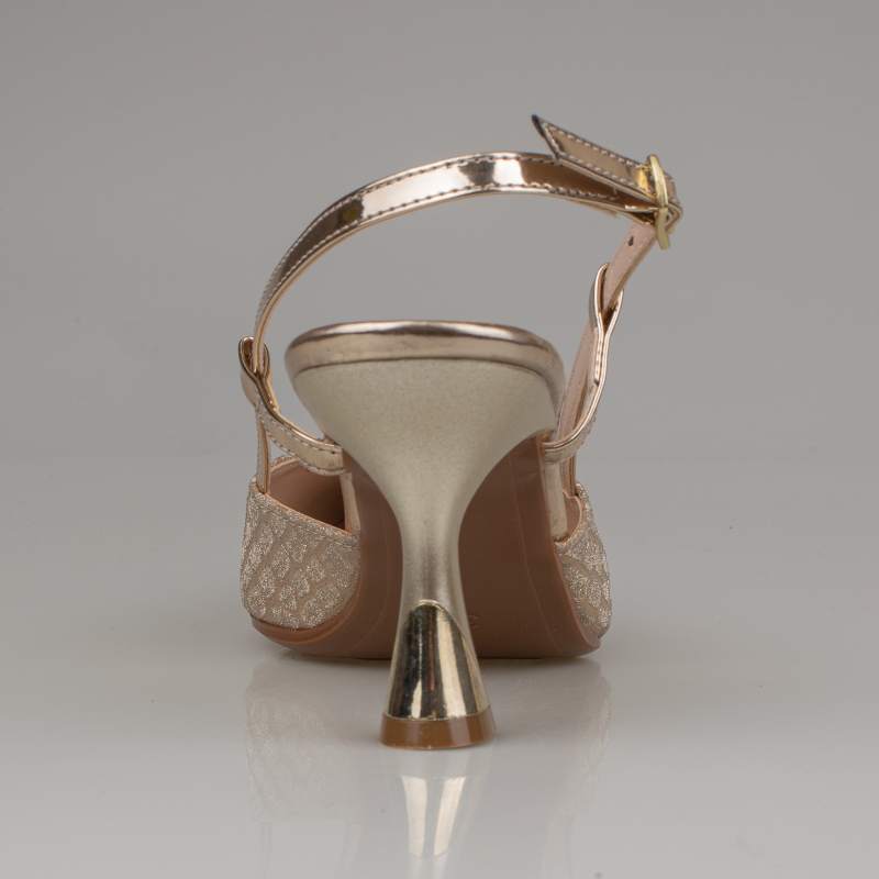 Trend Adımlar Gold İnce Topuklu Slingback Abiye Ayakkabı