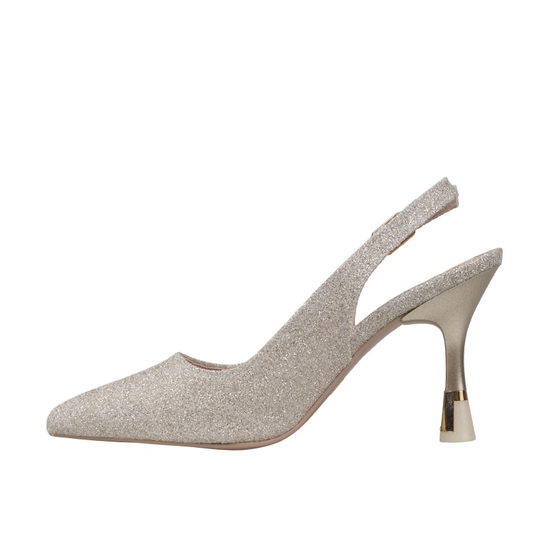Trend Adımlar Gold Kadın Simli Slingback Topuklu Ayakkabı