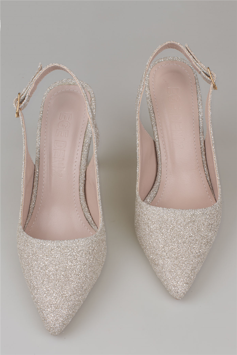 Trend Adımlar Gold Kadın Simli Slingback Topuklu Ayakkabı