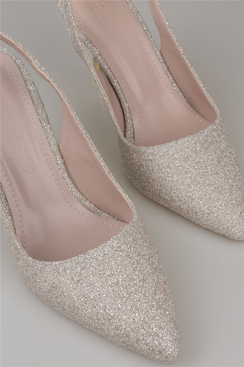 Trend Adımlar Gold Kadın Simli Slingback Topuklu Ayakkabı