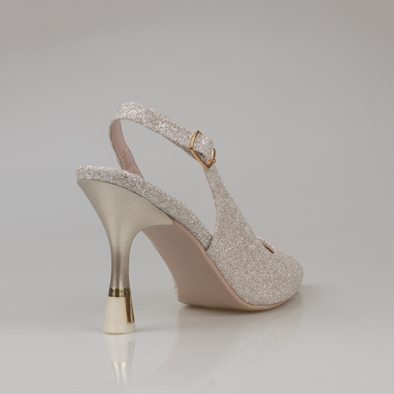 Trend Adımlar Gold Kadın Simli Slingback Topuklu Ayakkabı
