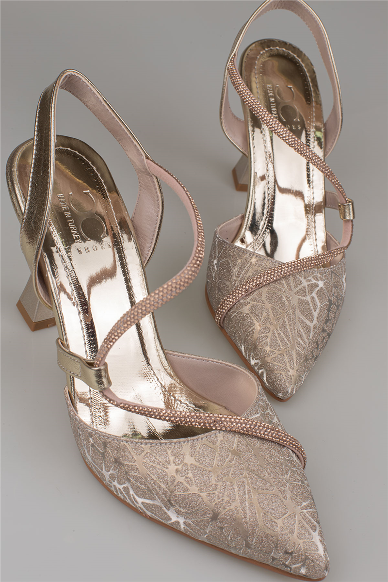 Trend Adımlar Gold Kadın Taş Detaylı Slingback Abiye Ayakkabı