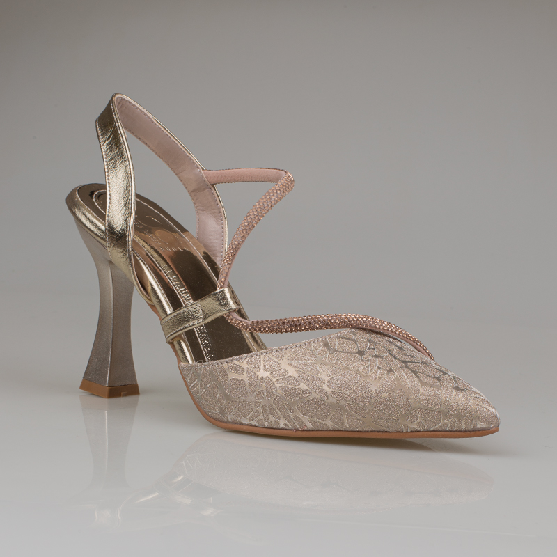 Trend Adımlar Gold Kadın Taş Detaylı Slingback Abiye Ayakkabı