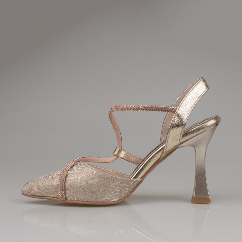 Trend Adımlar Gold Kadın Taş Detaylı Slingback Abiye Ayakkabı