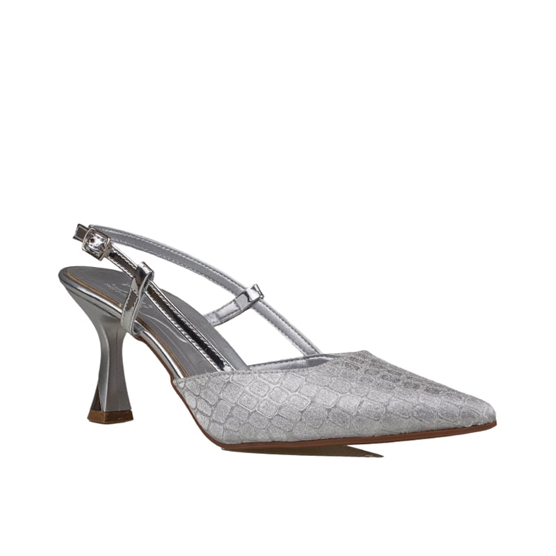 Trend Adımlar Gümüş İnce Topuklu Slingback Abiye Ayakkabı