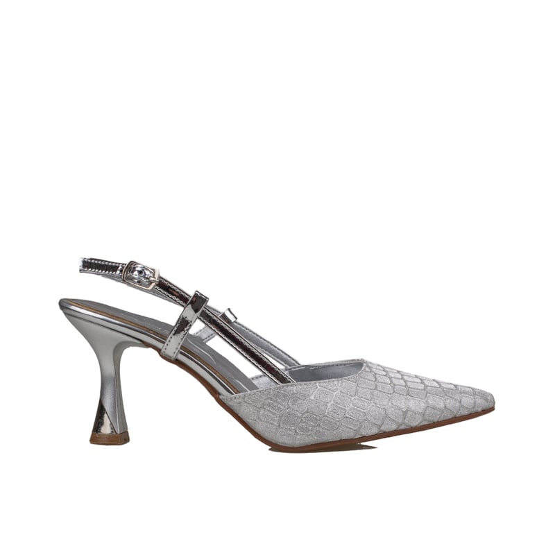 Trend Adımlar Gümüş İnce Topuklu Slingback Abiye Ayakkabı