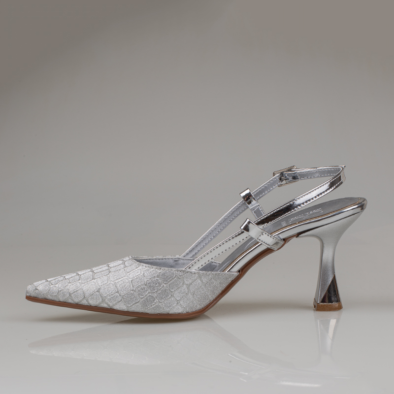 Trend Adımlar Gümüş İnce Topuklu Slingback Abiye Ayakkabı