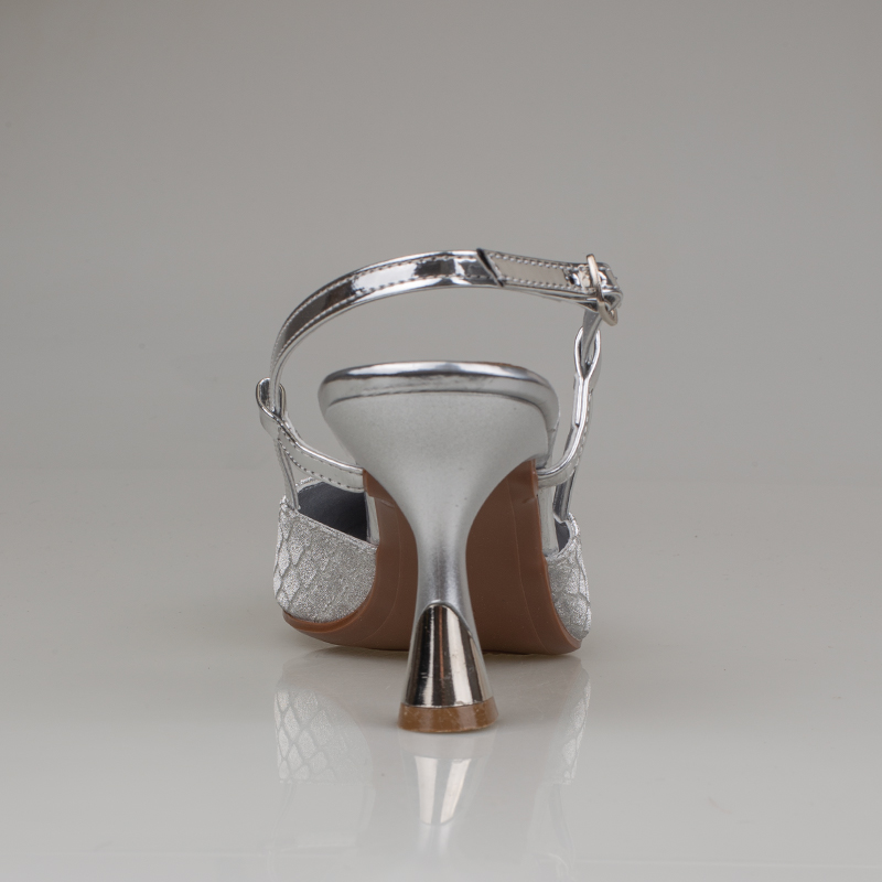 Trend Adımlar Gümüş İnce Topuklu Slingback Abiye Ayakkabı