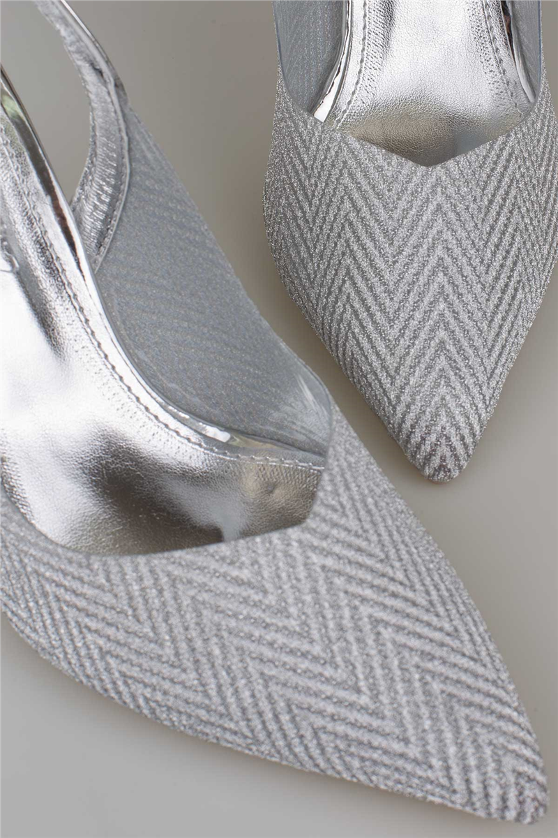 Trend Adımlar Gümüş Kadın Şeffaf Parlak Klasik Slingback Ayakkabı