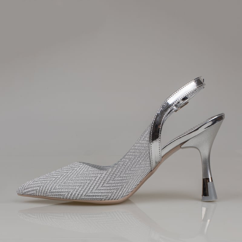 Trend Adımlar Gümüş Kadın Şeffaf Parlak Klasik Slingback Ayakkabı