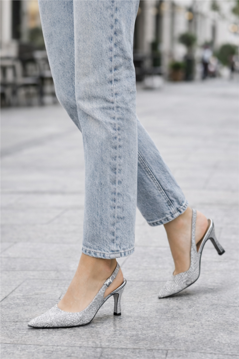 Trend Adımlar Gümüş Kadın Şeffaf Parlak Klasik Slingback Ayakkabı