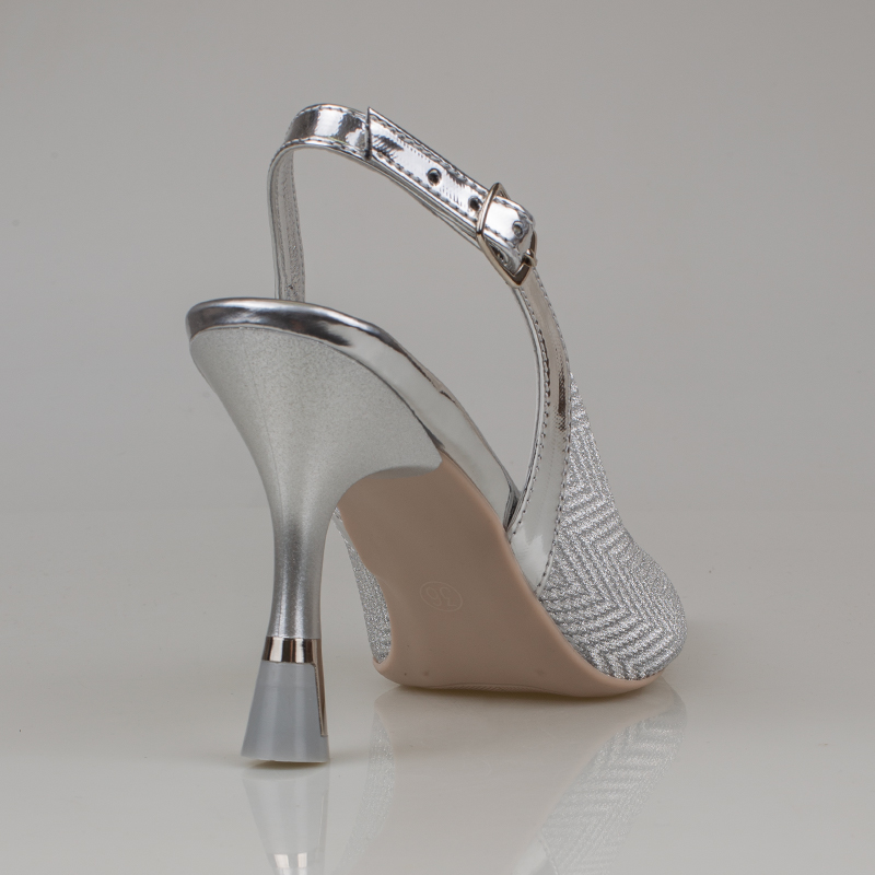 Trend Adımlar Gümüş Kadın Şeffaf Parlak Klasik Slingback Ayakkabı