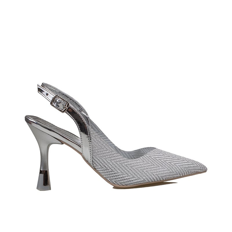 Trend Adımlar Gümüş Kadın Şeffaf Parlak Klasik Slingback Ayakkabı