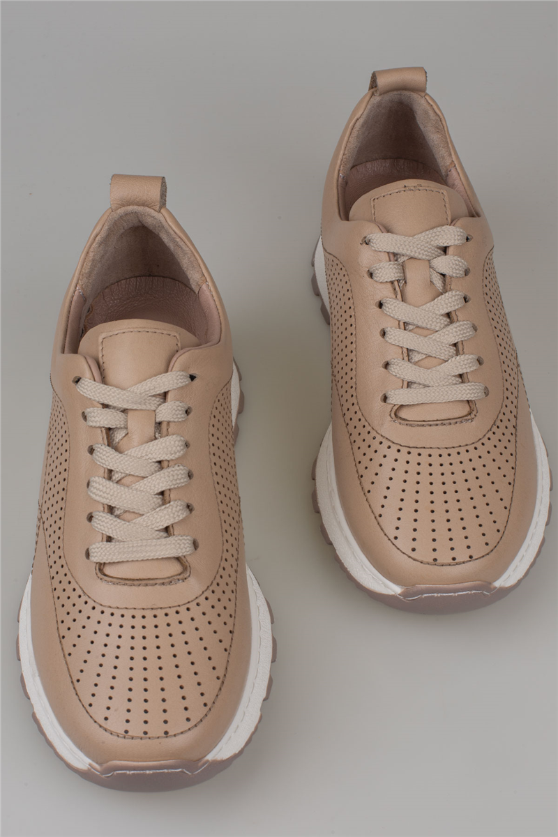 Trend Adımlar Kahverengi Kadın Hakiki Deri Delikli Sneaker