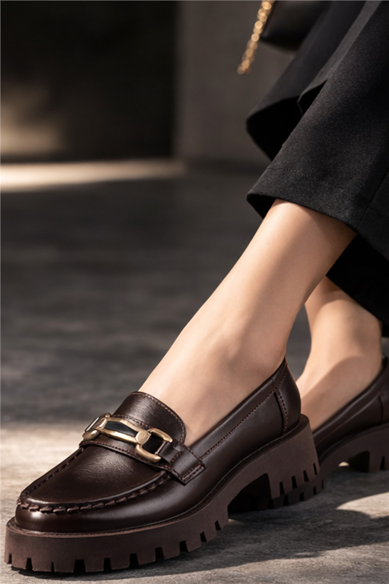 Trend Adımlar Kahverengi Kadın Kalın Tabanlı Loafer Ayakkabı