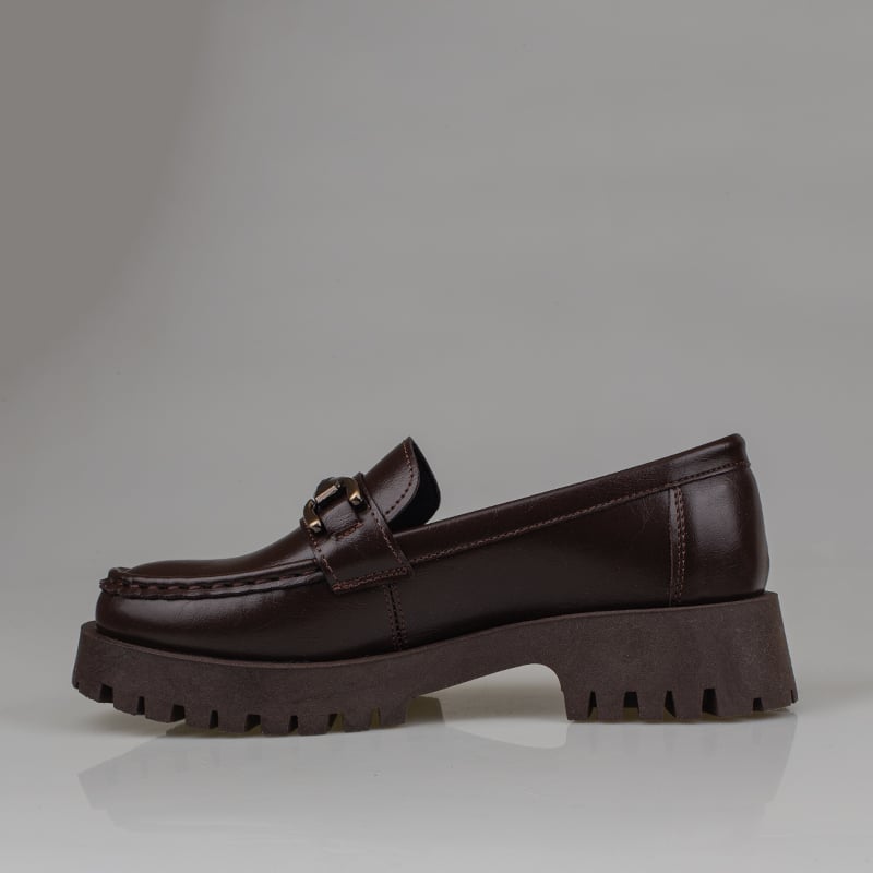 Trend Adımlar Kahverengi Kadın Kalın Tabanlı Loafer Ayakkabı