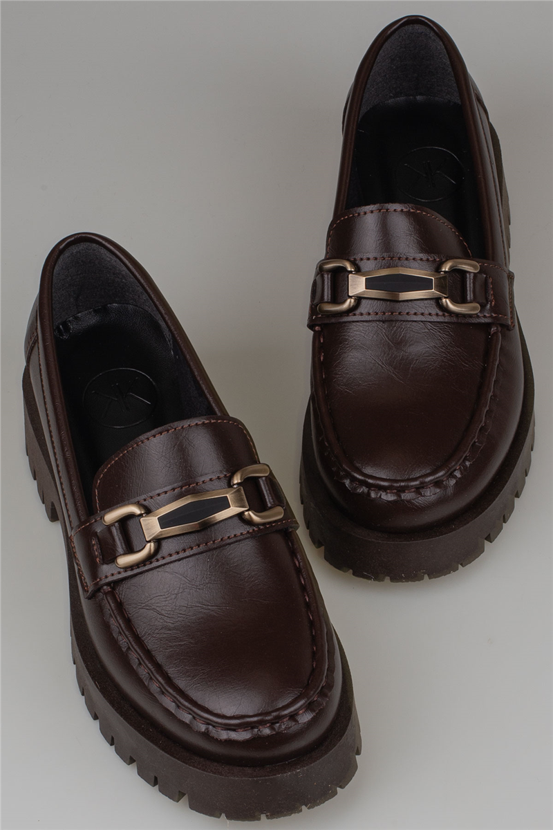 Trend Adımlar Kahverengi Kadın Kalın Tabanlı Loafer Ayakkabı