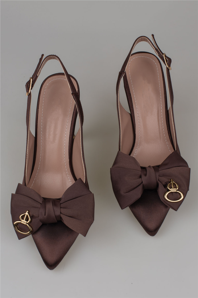 Trend Adımlar Kahverengi Slingback Saten Kadın Fiyonk Detaylı Ayakkabı