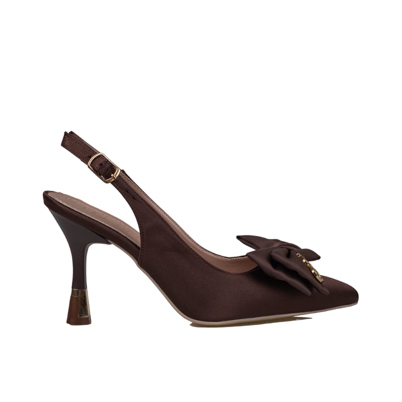 Trend Adımlar Kahverengi Slingback Saten Kadın Fiyonk Detaylı Ayakkabı