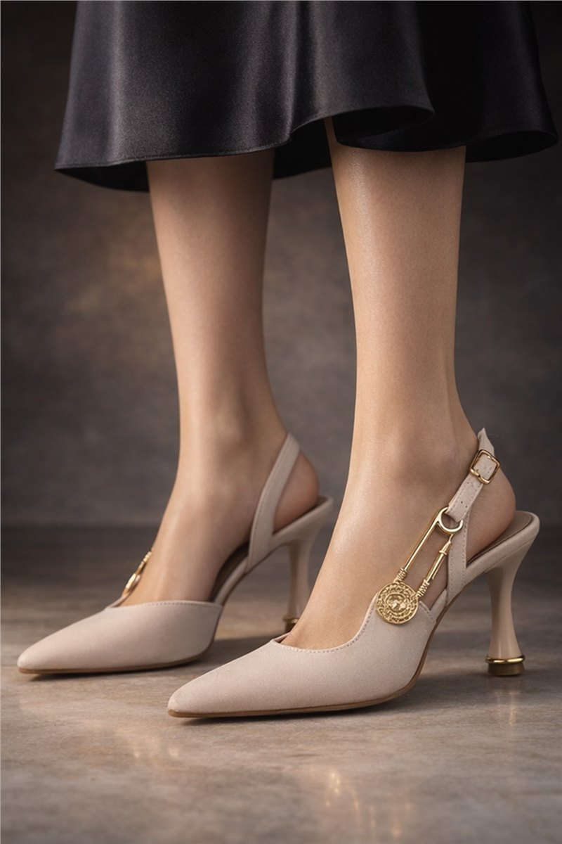 Trend Adımlar Krem Kadın Aksesuar Detaylı Slingback Klasik Ayakkabı