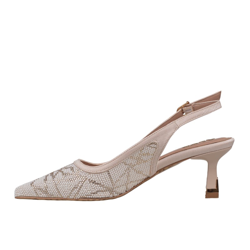 Trend Adımlar Krem Kadın Kısa Topuk Slingback Şık Gece Ayakkabısı