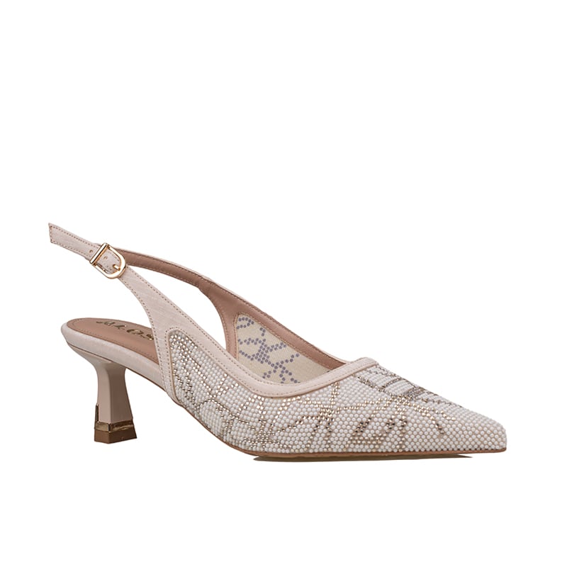 Trend Adımlar Krem Kadın Kısa Topuk Slingback Şık Gece Ayakkabısı