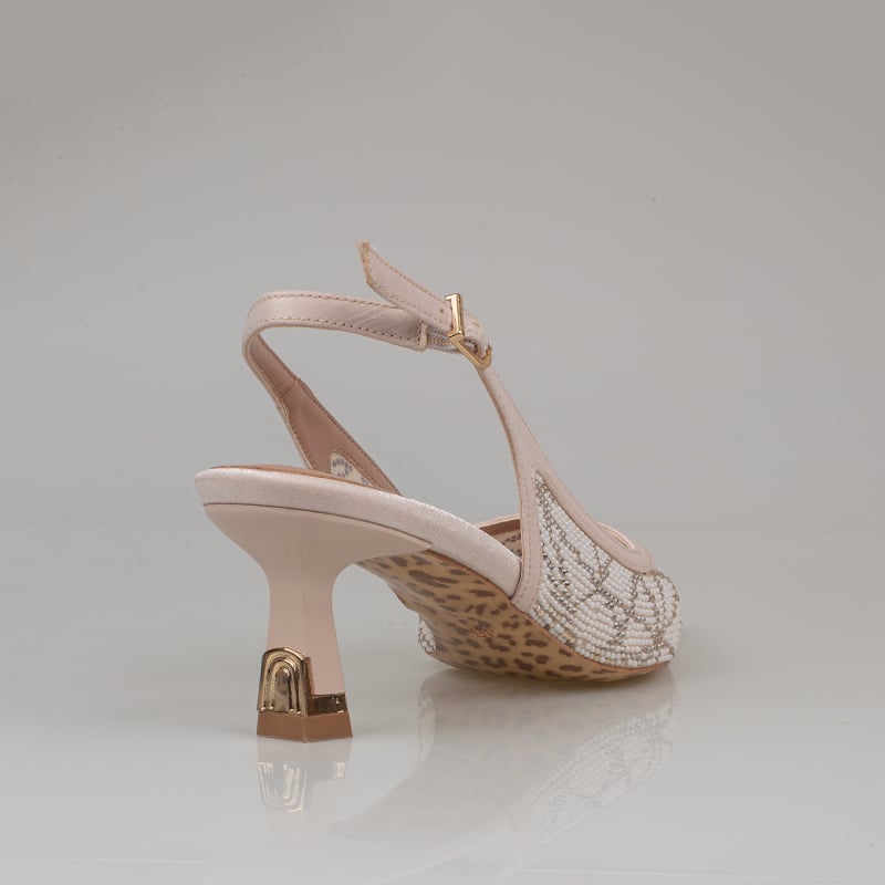 Trend Adımlar Krem Kadın Kısa Topuk Slingback Şık Gece Ayakkabısı