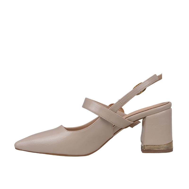 Trend Adımlar Krem Kadın Slingback Topuklu Taş Tokalı Ayakkabı