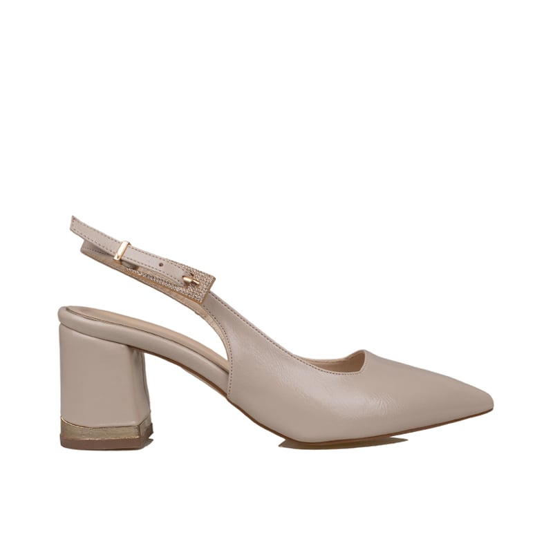 Trend Adımlar Krem Kadın Tokalı Slingback Parlak Klasik Ayakkabı