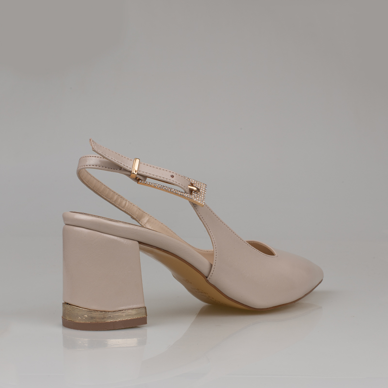 Trend Adımlar Krem Kadın Tokalı Slingback Parlak Klasik Ayakkabı