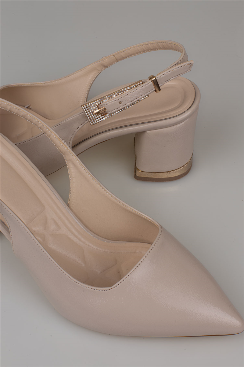 Trend Adımlar Krem Kadın Tokalı Slingback Parlak Klasik Ayakkabı