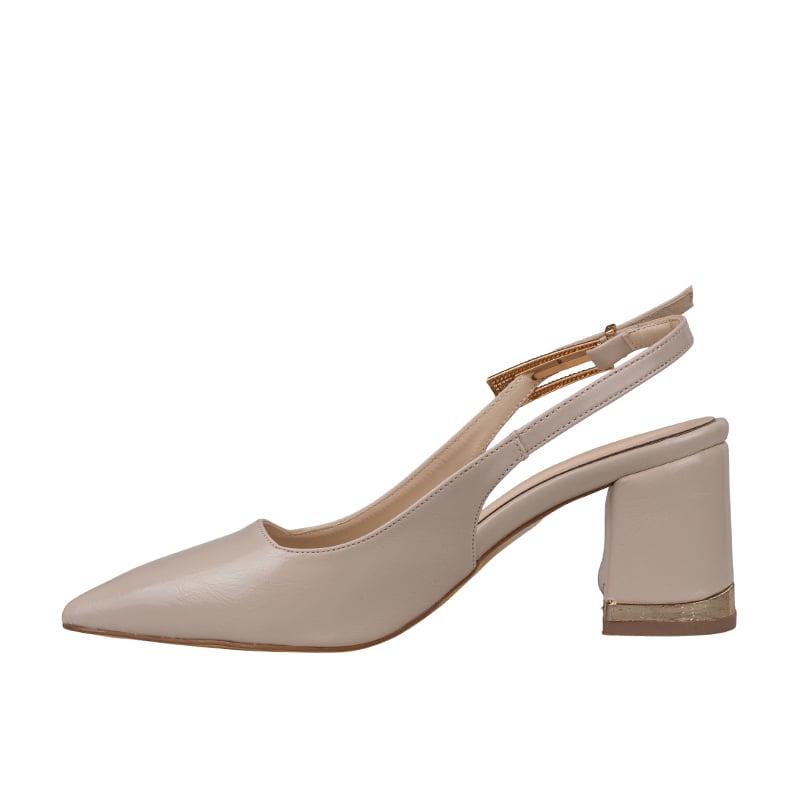 Trend Adımlar Krem Kadın Tokalı Slingback Parlak Klasik Ayakkabı
