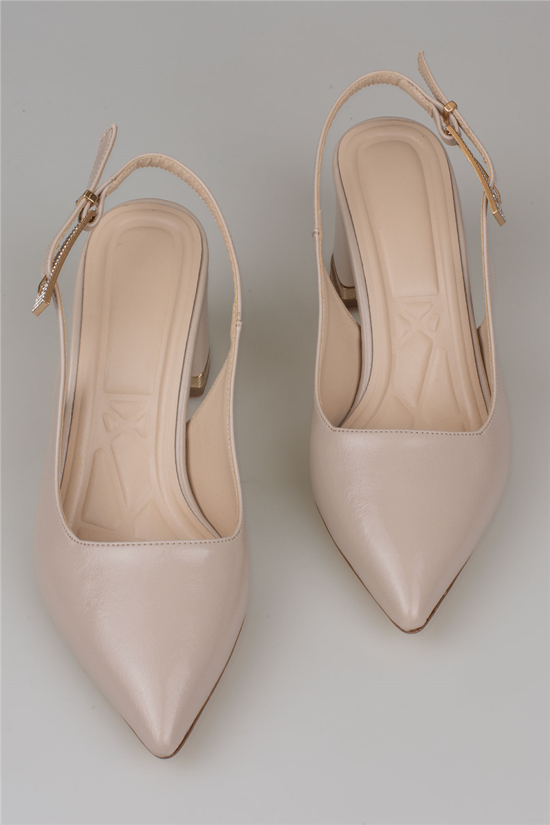 Trend Adımlar Krem Kadın Tokalı Slingback Parlak Klasik Ayakkabı