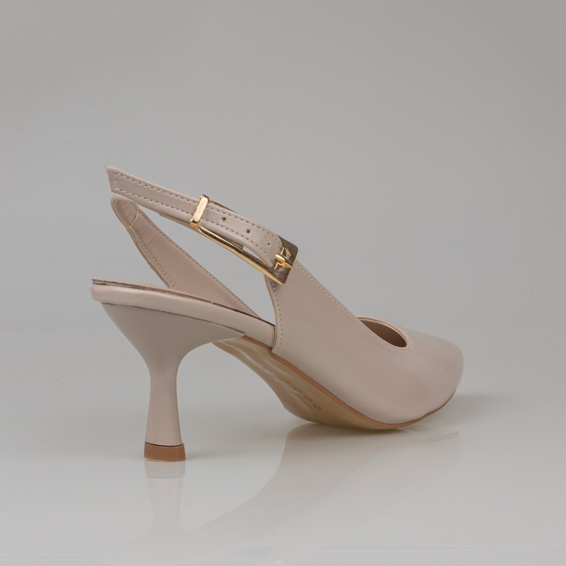 Trend Adımlar Krem Kadın Topuklu Parlak Slingback Klasik Ayakkabı