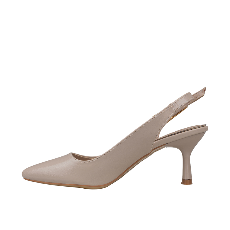 Trend Adımlar Krem Kadın Topuklu Parlak Slingback Klasik Ayakkabı